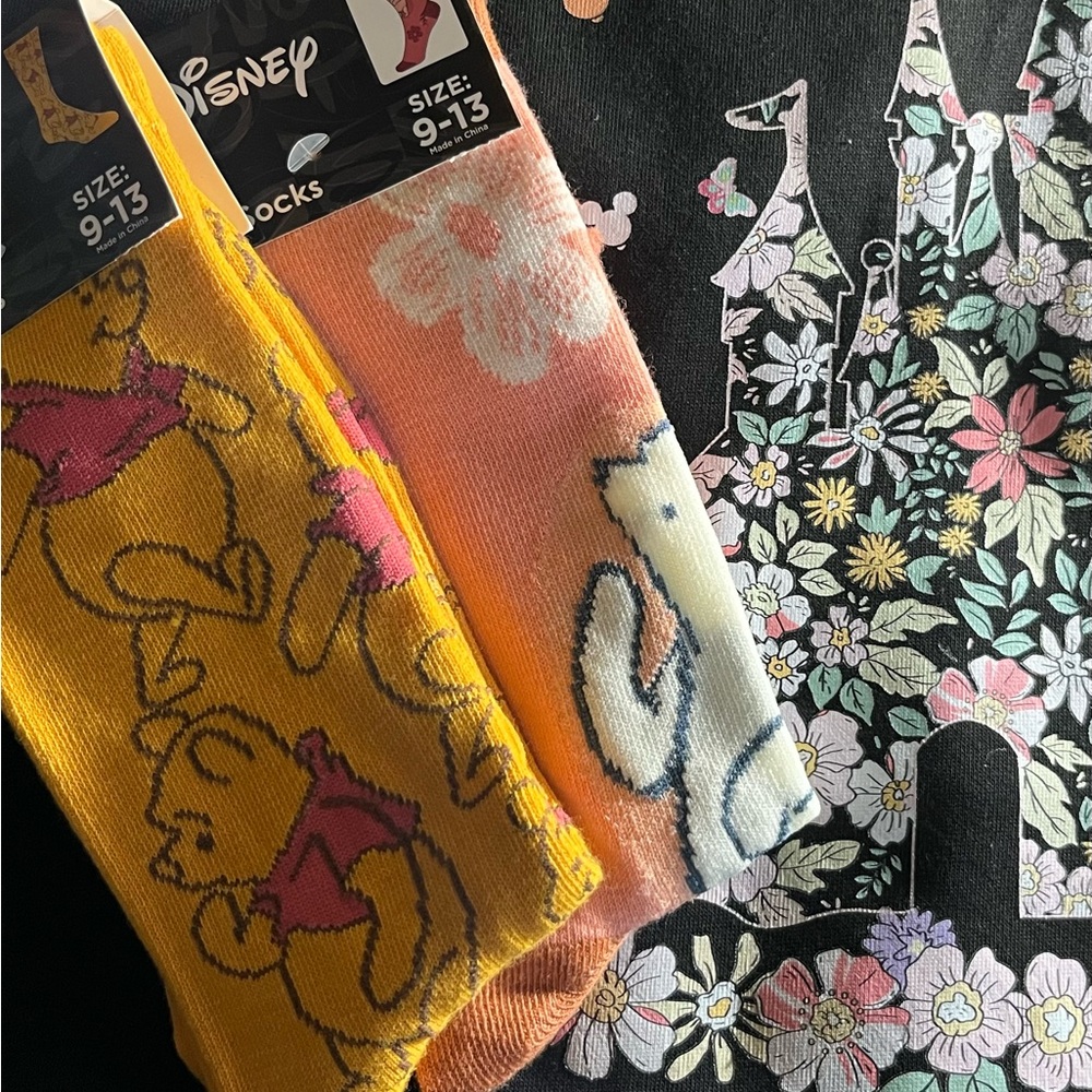2 pair of Disney Winnie the Pooh Crew Socks - Mustard and Peach